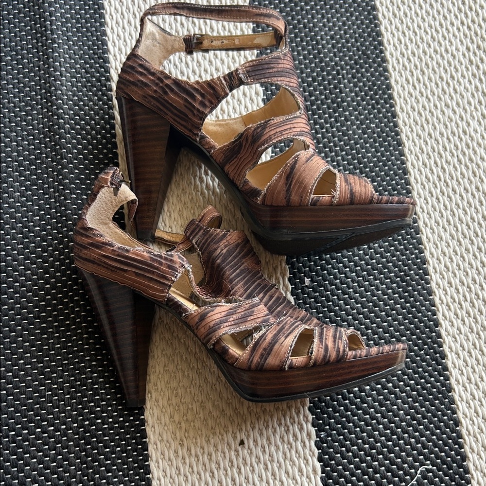Brown Strappy Platform High-Heel Sandals
